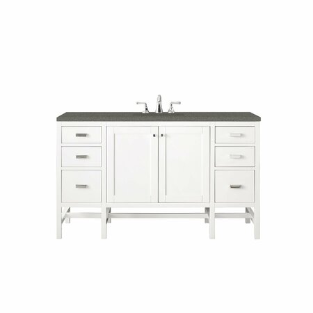 JAMES MARTIN VANITIES Addison 60in Single Vanity, Glossy White w/ 3 CM Grey Expo Quartz Top E444-V60S-GW-3GEX